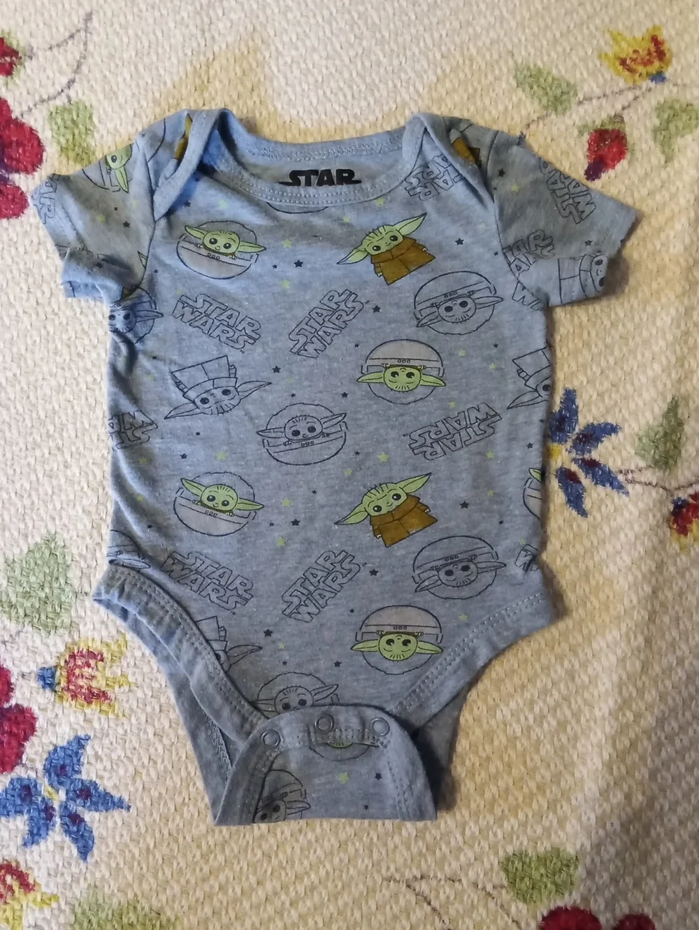Star Wars Grey Baby One-Piece Bodysuit with Green Grogu Print